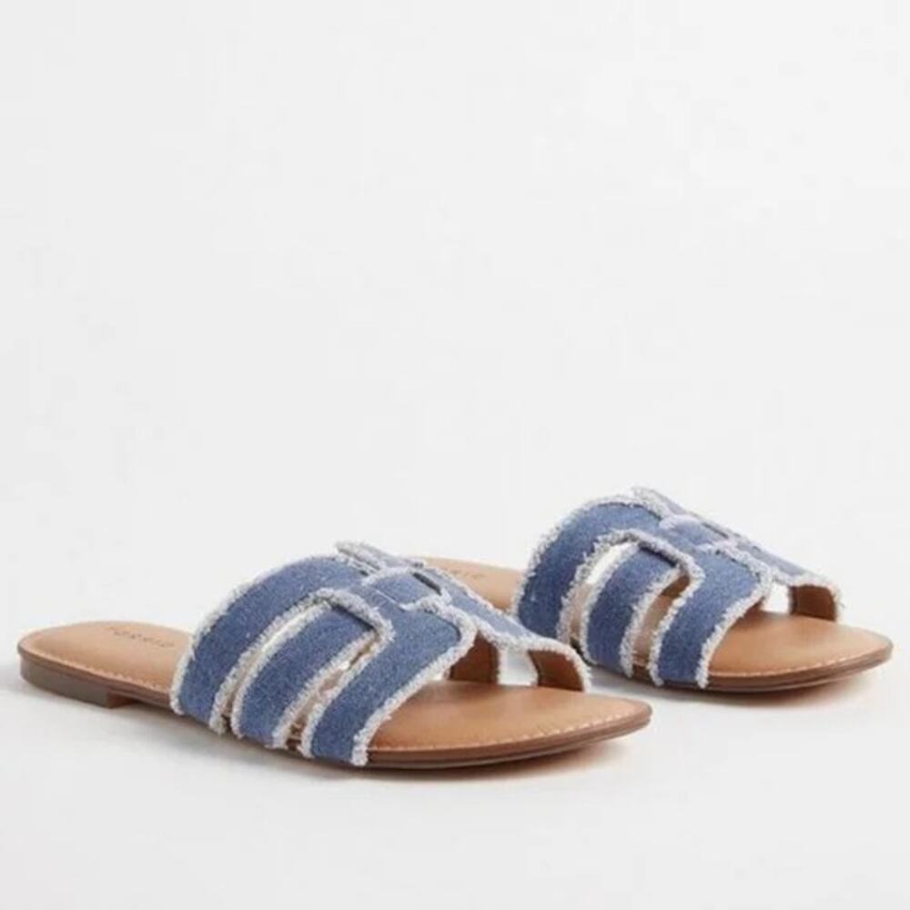NWT Torrid Torrid Blue Denim Slide Strappy Cross Band Sandal Shoes Plus Size: 9